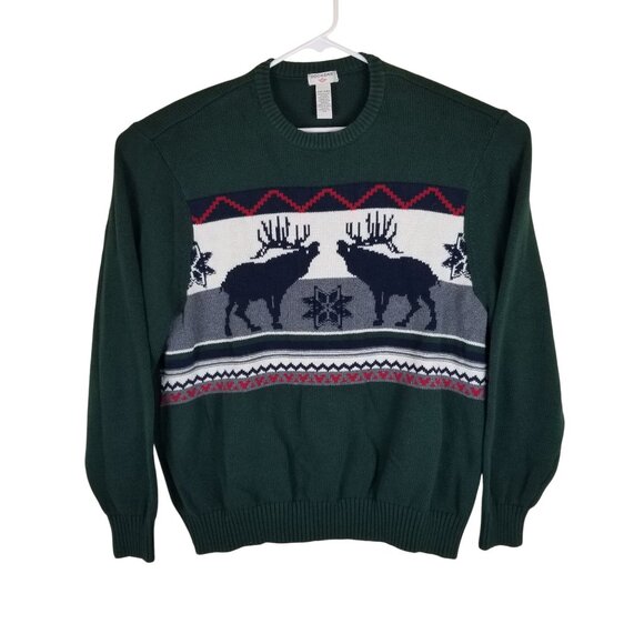 NWT Dockers Mens XXL Green Sweater With Moose & Snowflake Pattern Crew Neck - Picture 1 of 5